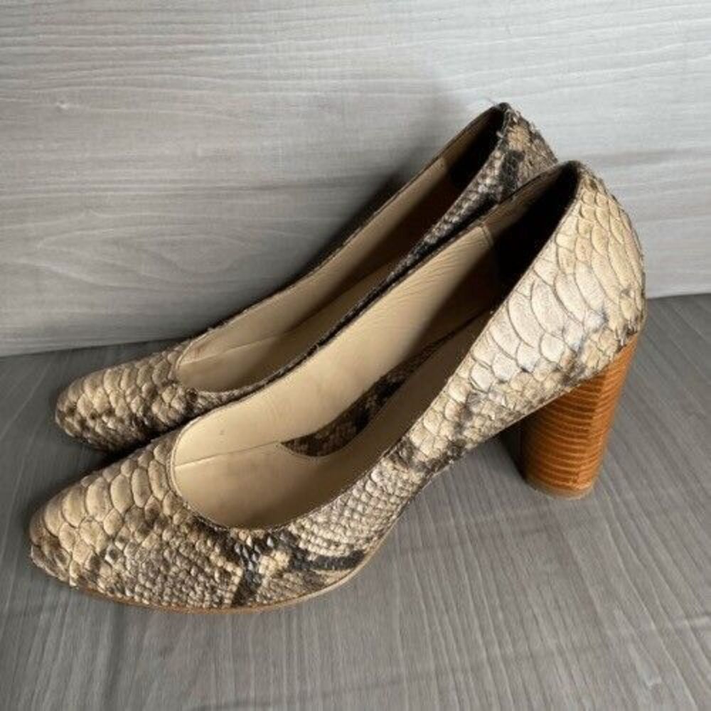 Vintage Boutique 9 Leather Snake Skin Cone Pump Heels Women Size 9M Tan Neutral - Picture 13 of 14
